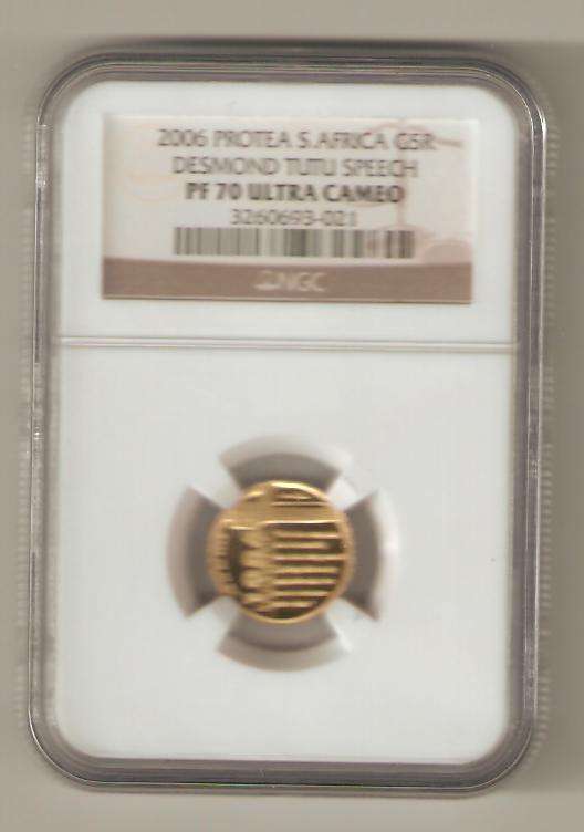DESMOND TUTU SPEECH 1/10TH GOLD NGC PF 70 @ R1 START