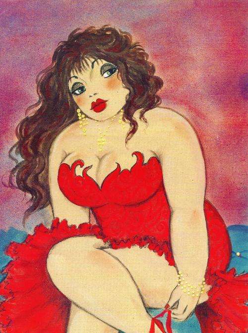 FAT LADY ON CANVAS, PRINT. SIZE  260x200MM