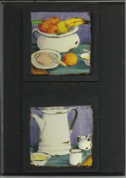 DECOPAGE BLOCKS MOUNTED ON WOODEN BLOCK. SIZE 210x150mm