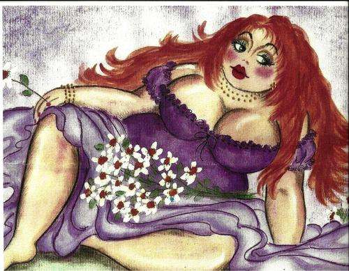 FAT LADY ON CANVAS, PRINT,  CANVAS SIZE 260X200MM
