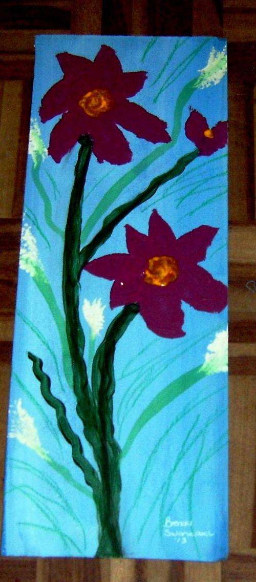 Abstract  flowers in Acrylic on board. Size390x140mm