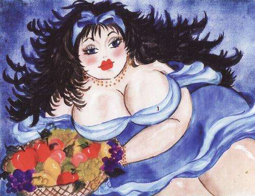 FAT LADY ON CANVAS, PRINT, SIZE 270X200MM