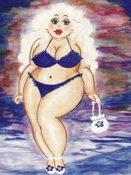 FAT LADY ON CANVAS, PRINT, SIZE 250X190MM