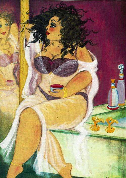 FAT LADY ON CANVAS, PRINT, SIZE 270X200MM