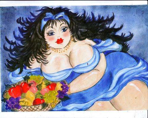 FAT LADY ON CANVAS,270X200MM  PRINT