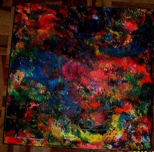 ABSTRACT ACRYLIC  ON WOODEN BOX CANVAS. SIZE 300X300X20MM  .