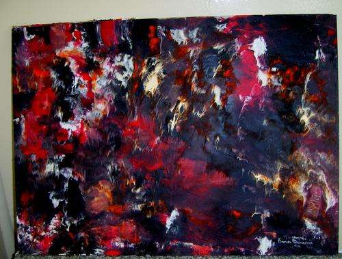 ABSTRACT ACRYLIC  ON BOARD. SIZE 560X400MM.