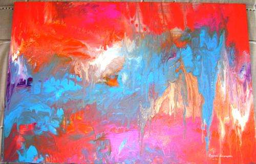 ABSTRACT ACRYLIC  ON BOARD. SIZE 610X380MM