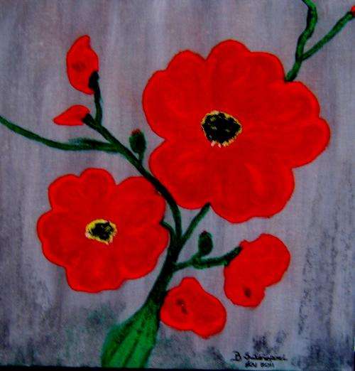 Flowers on Canvas board.  Paint with acrylic. 30x30cm, not framed