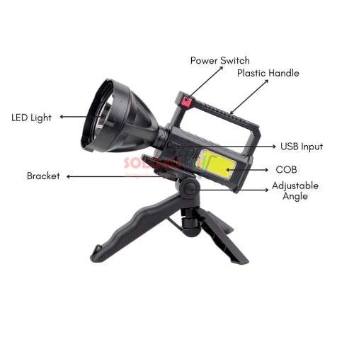 Torch Light Multifunction Rechargeable With Stand LED High Lumens Flash Light 4 Modes LED COB L-832