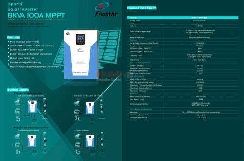 Hybrid Inverter 48V 8KVA 6500W 100A MPPT Inverter plus Wifi Fivestar