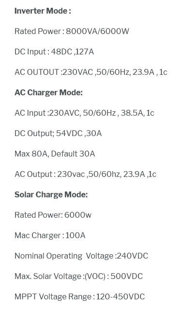 Hybrid Inverter 48V 8KVA 6500W 100A MPPT Inverter plus Wifi Fivestar