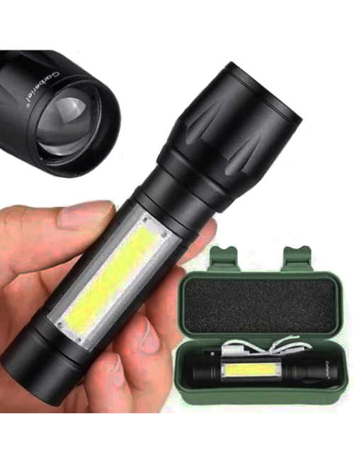 Mini USB LED Rechargeable Flashlight compact in box with 3 modes [ USB cable included]