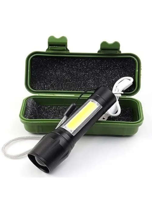 Mini USB LED Rechargeable Flashlight compact in box with 3 modes [ BOX + USB CABLE included]