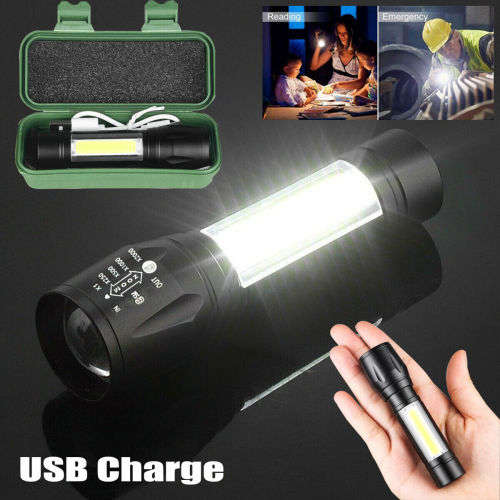Mini USB LED Rechargeable Flashlight compact in box with 3 modes [ USB cable included]