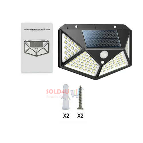 100 LED Solar Powered Wall Lamp with Motion Sensor - Super Bright - Built in Battery