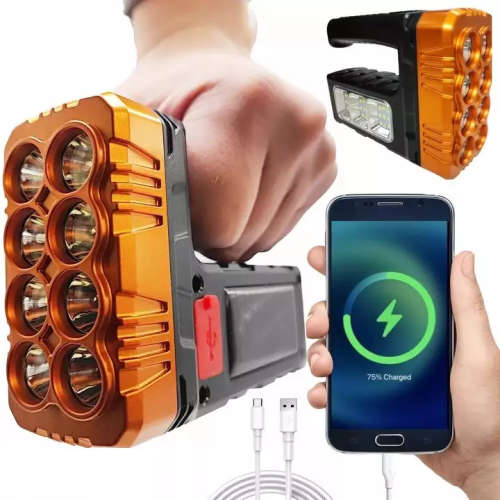 Ultra Bright 8 LED Flashlight Searchlight with USB and Solar Dual Charging TorchLight