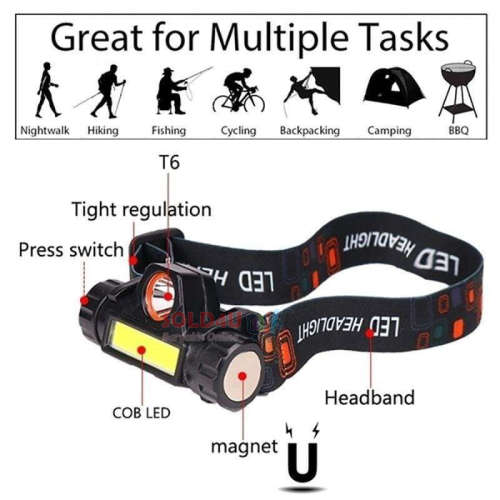 Pack of 2 x USB Rechargeable COB 4 in 1 headlamp, Headlight with a magnet
