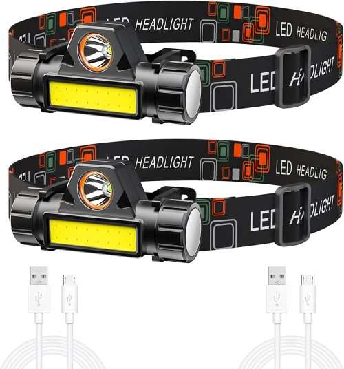 Pack of 2 x USB Rechargeable COB 4 in 1 headlamp, Headlight with a magnet