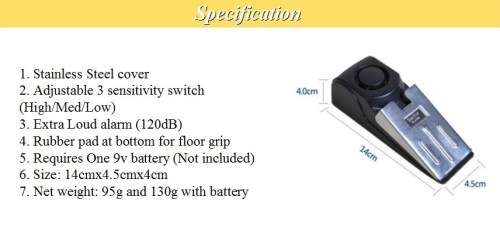 Door Stop Alarm Wireless Security System Safety Wedge 3 Levels Adjustable