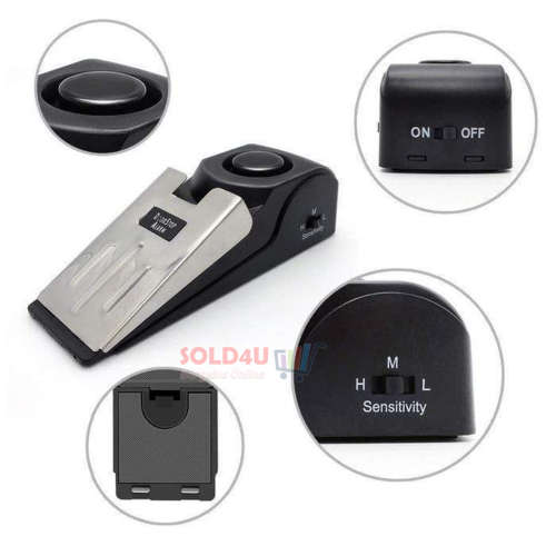 Door Stop Alarm Wireless Security System Safety Wedge 3 Levels Adjustable