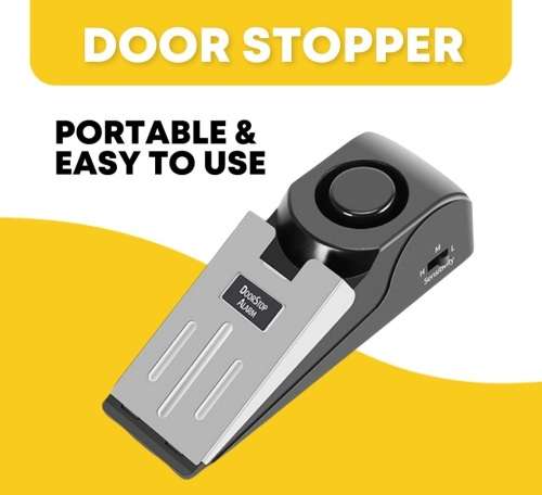 Door Stop Alarm Wireless Security System Safety Wedge 3 Levels Adjustable