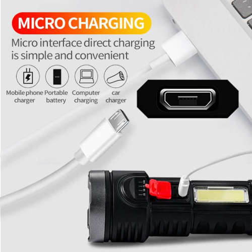 Flashlight LED Multi-Function [ USB Rechargeable ] with COB Portable Built-in Lithium Battery