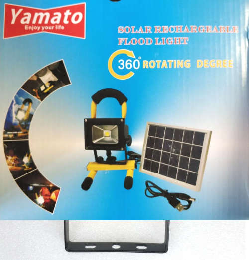360 Degrees Rotating Solar Rechargeable Portable LED Flood Light + Solar Panel with Li-Ion Battery
