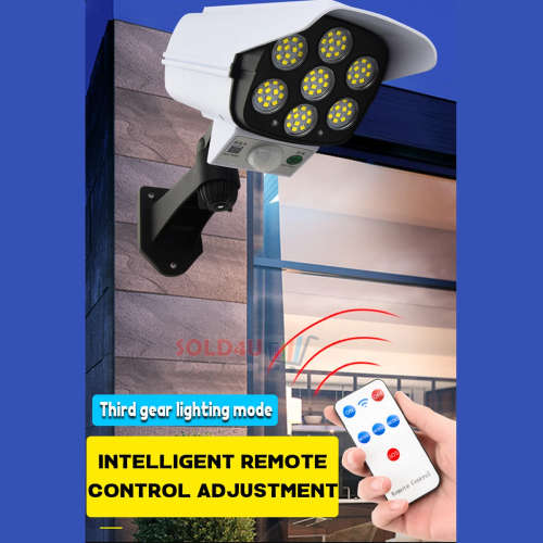 77 LED Solar Charging PIR Motion Sensor Light with Remote Control, Dummy CCTV