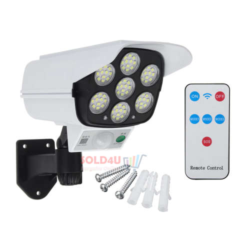 77 LED Solar Charging PIR Motion Sensor Light with Remote Control, Dummy CCTV