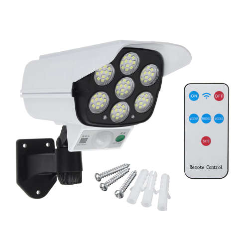 77 LED Solar Charging PIR Motion Sensor Light with Remote Control, Dummy CCTV