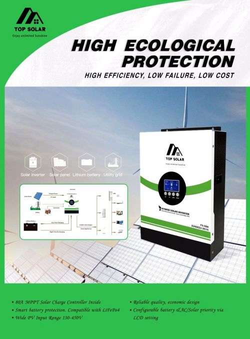 3KVA 24v Pure Sine Hybrid Solar Inverter with Built-In 80Amp MPPT Solar Controller [ TOP SOLAR ]