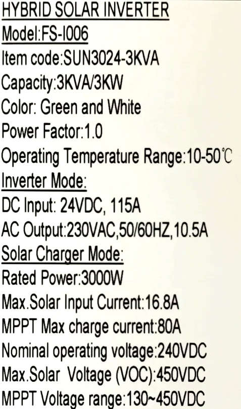 3KVA 24v Pure Sine Hybrid Solar Inverter with Built-In 80Amp MPPT Solar Controller [ TOP SOLAR ]