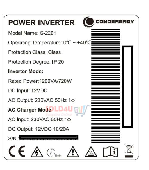 1.2KVA 12V Power Inverter 1200VA 720W with UPS Conderergy