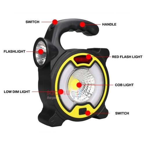 Ultra Powerful Portable Solar Rechargeable Multifunction COB LED Flood Light
