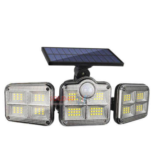 122 LED Solar Motion Sensor Outdoor Rotatable 3 Head Light with Remote 30W