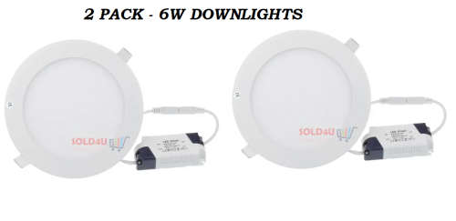 2 Pack - 6W LED Round Panel Recessed Ceiling Lamp Down Light - with 220V LED Driver