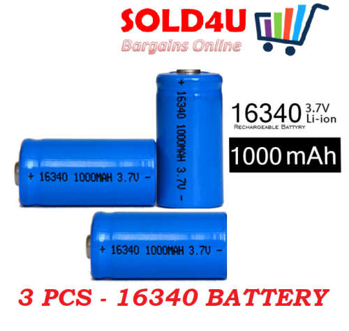 3 Pieces x 16340 Rechargeable Li-ion Battery 3.7V