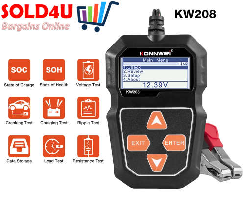 12V Car Battery Tester Konnwei KW208 Load & Alternator Tester Automotive Diagnostic Tool