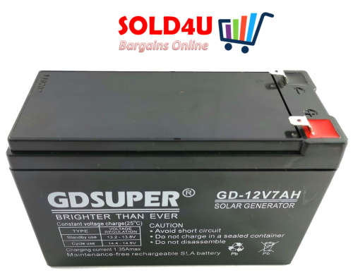 GD SUPER 12V 7Amps SOLAR Battery for UPS, Gate Motors, Garage Motors, Alarm Systems etc