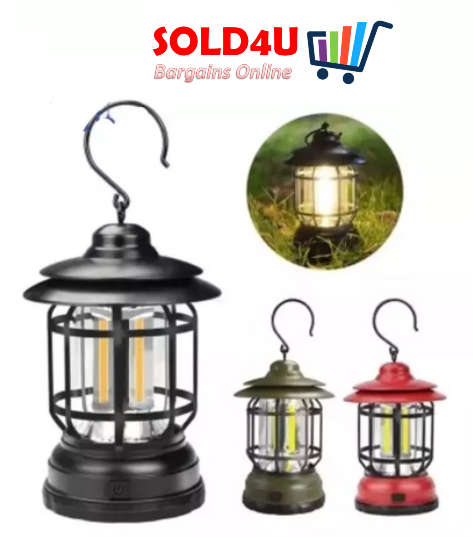 Retro LED Camping Lantern, USB Rechargeable Camping Lamp, Vintage Camping Lights