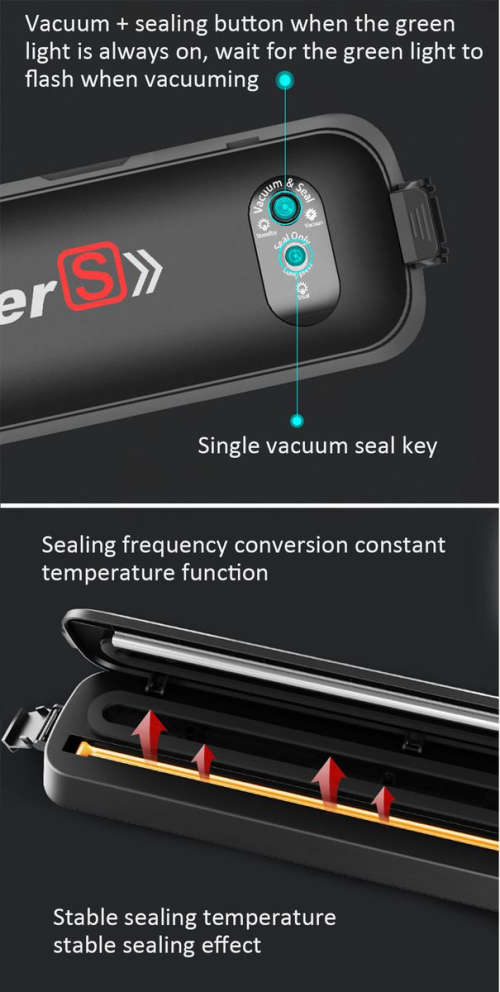 Vacuum Sealer for Meat Fish - Sealing Machine for Wet and Dry Food + 5 X Vacuum Bags Included