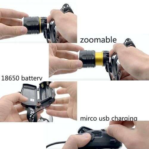 High Power Headlamp Rechargeable LED Headlight 100m Beam Range - Includes 2 x 18650 Li-ion Batteries