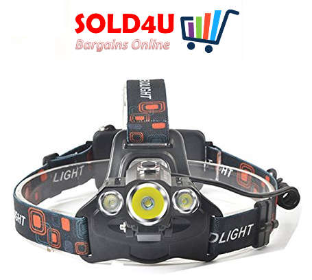 Headlamp Rechargeable 1 x XML T6 + 2 x R5 LED Headlight 100m Beam Range + 2 x 18650 Li-ion Batteries