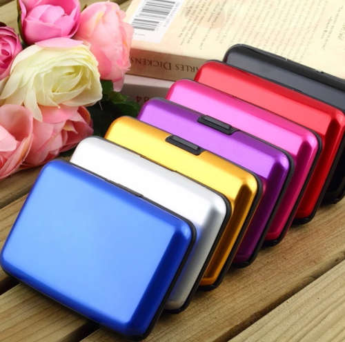 RFID blocking Aluminium Credit Card Wallet - Hard Case Wallet Travel Card Holder (Random Colours)