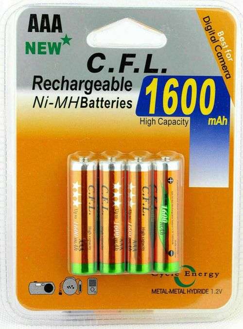 AAA Ni-MH Rechargeable Batteries 1600 mAh Pack of 4