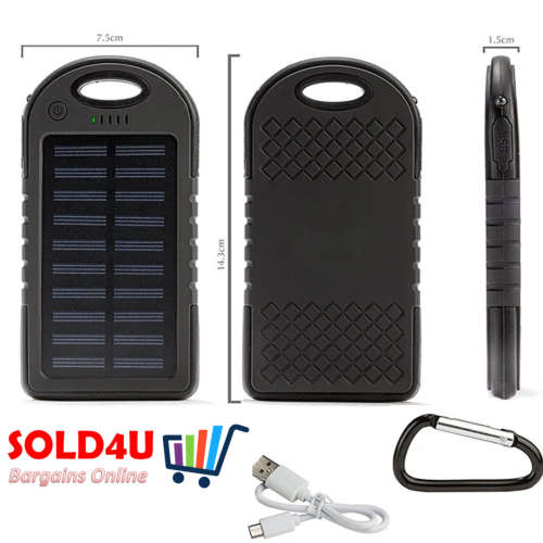 5000mAh Solar Power Bank Waterproof Dual USB Mobile Phone Fast Charger Battery + LED Light
