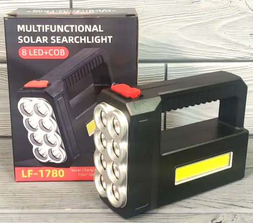 Ultra Bright 8LED+COB Flashlight Searchlight with USB and Solar Dual Charging TorchLight