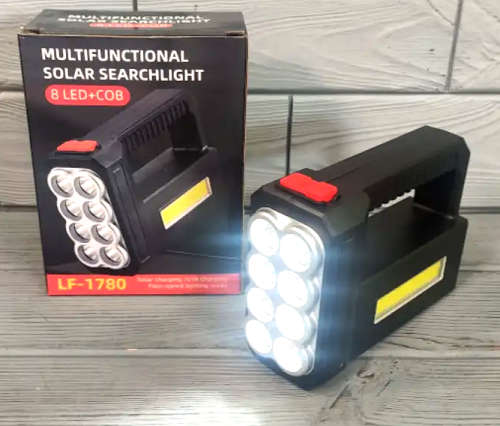 Ultra Bright 8LED+COB Flashlight Searchlight with USB and Solar Dual Charging TorchLight