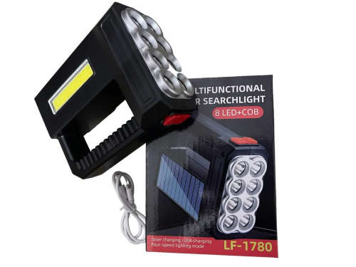 Ultra Bright 8LED+COB Flashlight Searchlight with USB and Solar Dual Charging TorchLight